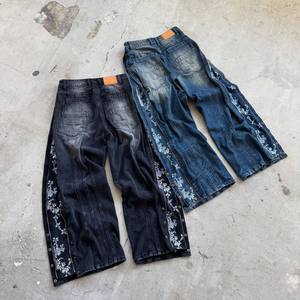 Pantalones Vaqueros Anchos Personalizados para <span class=keywords><strong>Hombre</strong></span>, Estilo Holgado, Lavado, Desgastado, Bordado, con Cremallera, Estilo Urbano, Talla Grande - Product Image 2