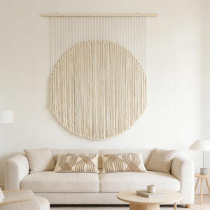 <span class=keywords><strong>Tapisserie</strong></span> murale minimaliste en macramé, cercle rond, franges vert olive, pour hôtels et chambres d'hôtes - Product Image 4