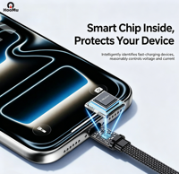 Cable de Carga Rápida de 240W 6A con Trenzado de Nailon, Soporte para Teléfono con Ángulo de 90° y Rotación de 360°, Multiángulo, Tipo-C para iPhone, Juegos, Auto/Escáner