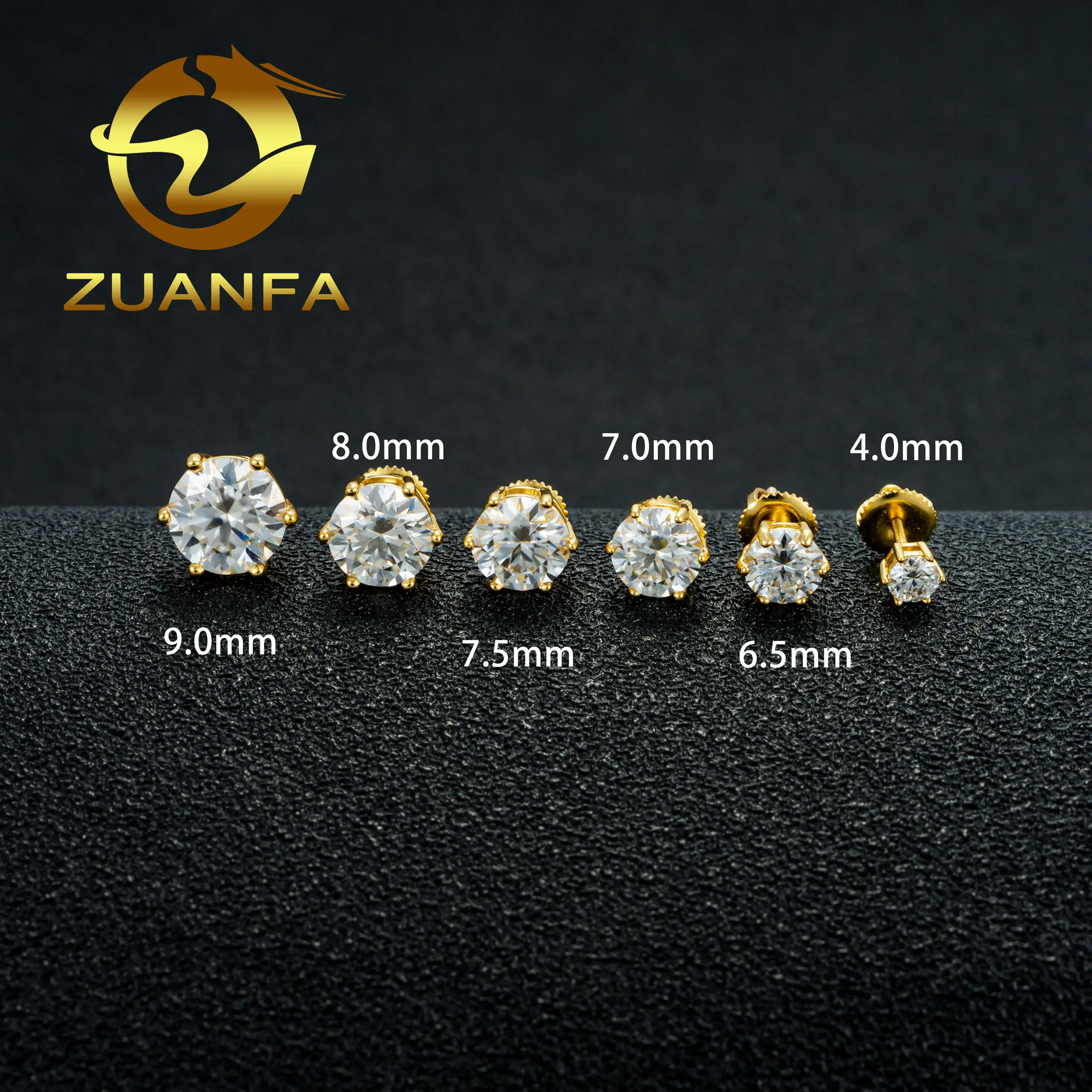 Dropshipping zuanfa fine moissante jewelry sterling silver 925 gold plated screw back GRA moissanite stud earring