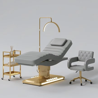 Mobilier Professionnel de Salon de Beauté, Lit de Soin Facial Électrique à 3 Moteurs, Table de Massage Courbée, Moderne et de Luxe, avec Lumières et Chariot