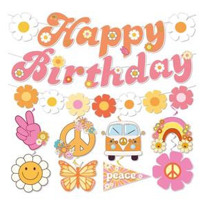 DAMAI Funky <span class=keywords><strong>Hippie</strong></span> fête d'anniversaire bannière suspendue papier joyeux anniversaire décoration drapeau lettre bannière pour fournitures de fête - Product Image 1