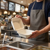 Boîte à hamburger personnalisable en bagasse de canne à sucre, compatible micro-ondes, 6 pouces, pour traiteur et pique-nique