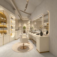 Meubles de salon de manucure de style simple personnalisé, armoire de présentation de vernis à ongles en bois, design d'intérieur moderne pour spa de beauté, éclairage LED