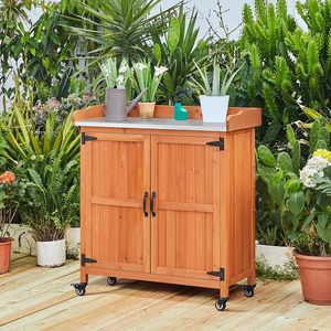Outdoor Garden <b>Potting</b> Table <b>Large</b> Space Storage Metal-Plated Tabletop Solid Wood Construction 154 Lbs Capacity - Product Image 2