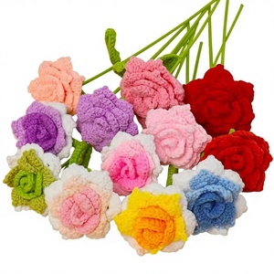 Flores de Rosa de Ganchillo, Simulación de Rosas, <span class=keywords><strong>Regalo</strong></span> <span class=keywords><strong>para</strong></span> Novia, Decoración <span class=keywords><strong>para</strong></span> el Hogar, Boda, Manualidades, Ramo de Rosas Tejidas a Mano - Product Image 1