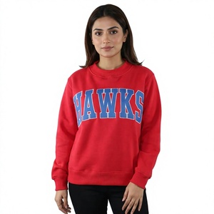 Sweat-shirt rouge à col rond pour femme avec imprimé lettres Blue Hawks, coupe classique, en coton tricoté, pour l'automne - Product Image 1