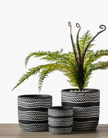Pot de fleurs en céramique terracotta bohème avec trous de drainage, finition émaillée noir et blanc, cadeaux pour les amateurs de plantes