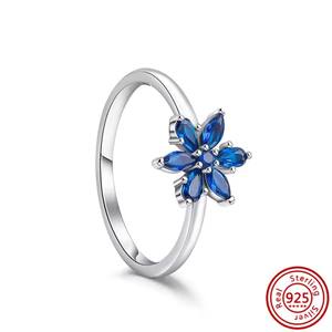 Bagues en Argent Sterling 925 Scintillantes avec Motifs Herbarium, Lune, Éternité, Cœur, Couronne, Flocon de Neige et Zircon Bleu, pour Mariage et Breloques Chrétien - Product Image 5