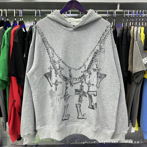 Sweat à capuche zippé en coton épais pour <span class=keywords><strong>homme</strong></span>, style <span class=keywords><strong>streetwear</strong></span> Y2K, motif graffiti rétro - Product Image 3