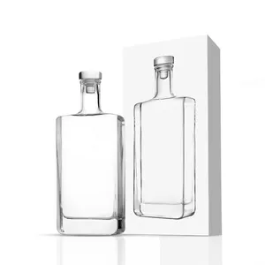 Botol Kaca Vodka Anggur Persegi Datar 500Ml, Desain Unik dengan Kotak dan Tas