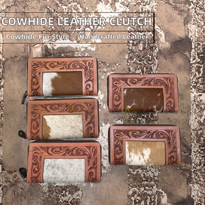 Portefeuille en cuir de vachette façonné à la main pour femme, avec fermeture éclair, pochette continentale, étui à cartes, style western, marron, gravé, élégant et portable - Product Image 2
