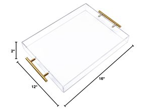 Bandeja de Servir Transparente de Acrílico Ecológico con Asas Doradas 12"x16" Multiusos, Duradera y Ligera para Café, Jugos y Más - Product Image 2
