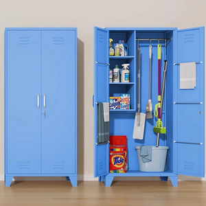 Armario de Limpieza de Acero Inoxidable Personalizado, Armario de Almacenamiento para Escobas y Artículos de Limpieza para el Hogar, 2 Puertas, Armario para Herramientas de Limpieza para Escuelas - Product Image 4