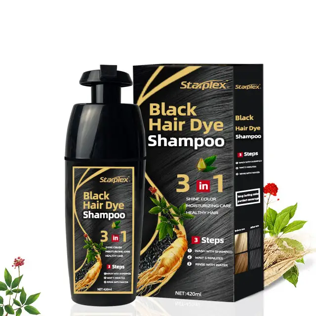 3 In 1 Starplex Black Full Herbal Ginseng Polygonum Multiflorum Shampoo for White hair