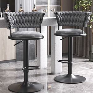 Sgabello da Bar Moderno di Lusso <span class=keywords><strong>in</strong></span> Velluto con Schienale <span class=keywords><strong>in</strong></span> Metallo Dorato, Sedia Alta da <span class=keywords><strong>Cucina</strong></span> <span class=keywords><strong>in</strong></span> <span class=keywords><strong>Pelle</strong></span> <span class=keywords><strong>per</strong></span> Bancone Bar, Stile Nordico - Product Image 4