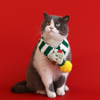 Gestreifter Strick-Weihnachtsschal für Haustiere mit Weihnachtsbaum-, Elch- und Schneemannmuster, Warmer Halskragen-Accessoire für Hunde und Katzen, Festtagsparty