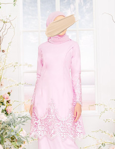 Conjunto de encaje SIPO a juego, diseño bordado elegante, ropa musulmana ajustada, Kurung Baju, de manga larga, Color sólido, Malaysia - Product Image 4