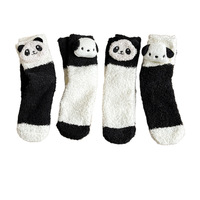 Chaussettes pour femmes en polaire corail, dessin animé noir et blanc, au-dessus du genou, confortables, respirantes, moelleuses, chaudes, pour l'automne et l'hiver, pour la maison, pour dormir