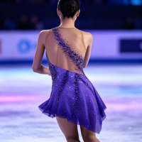 Costume de patinage artistique pour enfants et adultes, robe en maille violette sans manches à une épaule avec strass pour spectacle sur glace