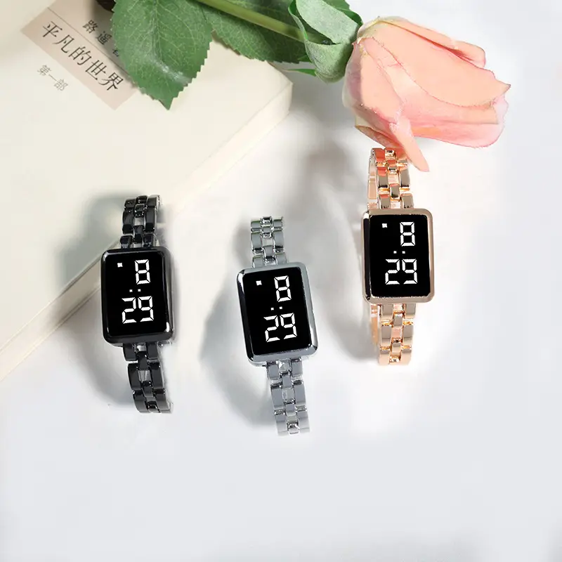Relógio digital feminino com pulseira de pulso quadrada para mulheres, pulseira esportiva quadrada com tela LED de toque, moda feminina, moda feminina, moda esportiva quadrada