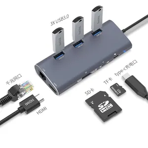 USB C רכזת 8 in1 סוג C רכזת רב USB רכזת מתאם עם 4K HD MI יציאת Ethernet עבור סוג C מחשבים ניידים