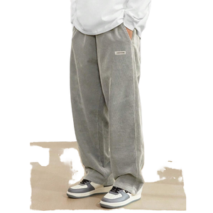 Pantalon décontracté pour homme en laine peignée mi-lourde, uni, teinture unie, écologique, respirant, ample, droit, avec cordon de serrage, automne-hiver - Product Image 1