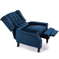 Multifunktionaler Vintage-Samt-Nietsofa mit Massage- und Wärmefunktion, Einzelsitz, Push-Back-Relaxsessel (Blau)
