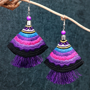 Hand Embroidered Ethnic Style Tassel <b>Earrings</b> With Floral Design For Women Party Drop <b>Earrings</b> Stainless Steel <b>Hook</b> SX360 - Product Image 1