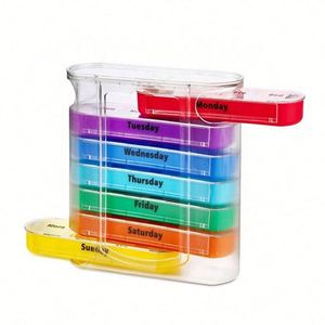 Boîte à pilules hebdomadaire 7 jours, 28 compartiments, organiseur de médicaments en plastique pour la maison et les voyages - Product Image 2