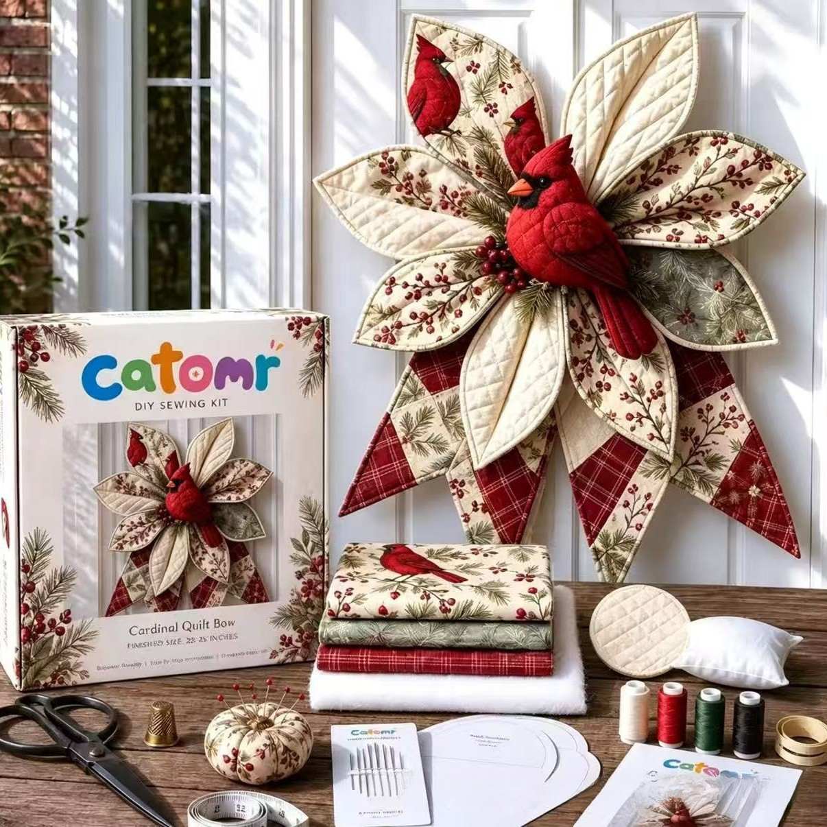 Multicolor Patchwork Bow - Red Bird