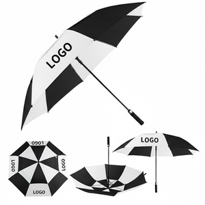Large <b>Windproof</b> UPF50 Double Canopy Straight Golf <b>Umbrella</b> 8-Rib Heavy Duty 110-150cm Open Diameter Manual Opening Pongee - Product Image 5