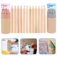 Ensemble de crayons de couleur en bois naturel personnalisés, cadeaux promotionnels scolaires, boîte en papier kraft, 12 couleurs, mini ensemble de crayons à dessin avec taille-crayon