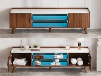 Vente en gros de meuble TV de 65 "moderne à haute brillance style placage de marbre extensible LED Divertissement avec prises de courant Rangement caché