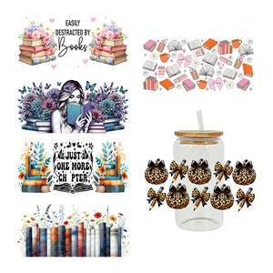 Autocollants UV DTF pour pages de livre, enveloppes de tasses, motifs 'Love Letter' et 'Teacher Reading the Flowers' - Product Image 1