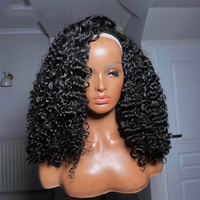 Perruque 3-en-1 mi-tête avec cheveux humains brésiliens bouclés afro crépus, sans colle, sans couture, à cordon de serrage, sans besoin de laisser de cheveux apparents, prête à porter