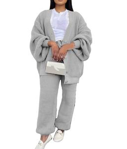 Viviblook Z1230ST06 Ensemble deux pièces pour femmes, tricot décontracté, pull décontracté, cardigan ample à col en V, haut, pantalon, taille plus - Product Image 5