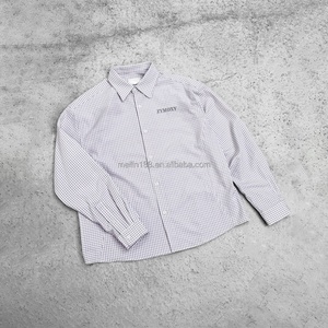เสื้อเชิ้ตลายสก็อตสำหรับผู้ชายเสื้อเชิ้ตแขนยาวทรงหลวมโอเวอร์ไซส์แบบลำลองเย็บปะติด - Product Image 1