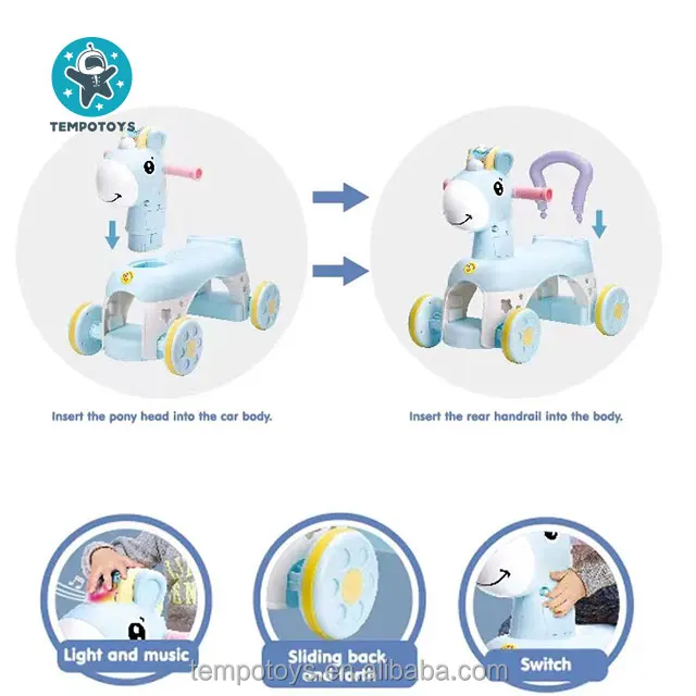 Horse Ride On Animal Plastic Car Baby Walkers Music Pony Fun Music Walker Activity Walker + Push Car 18-60 Month