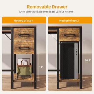Uchance Computerbureau Met <span class=keywords><strong>2</strong></span> Opbergladen, Rustieke Bruine Schrijftafel Voor Klein Thuiskantoor Of Studeerkamer - Product Image 5