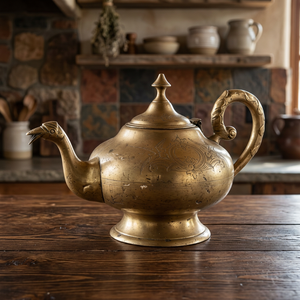 Théière en laiton orientale avec couvercle et poignée, pot à eau décoratif, bouilloire en métal - Product Image 5