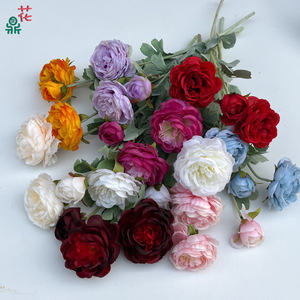 Flores de Seda de Peonía Redondas de Tres Cabezas Austin, Realistas, para Decoración de Bodas y Hogar - Product Image 2