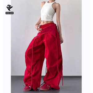 Pantalones Casuales de Verano para <span class=keywords><strong>Mujer</strong></span>, de Cintura Alta, Plisados, con Frente Plano, Bordado, Cintura Elástica, Diseño Holgado de Pierna Ancha, Pantalones Deportivos - Product Image 3