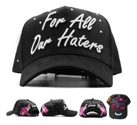 Gorras Bandy for All Our Haters, Personalizadas con Pedrería, Originales, Negras, de 5 Paneles, de Béisbol, de Gamuza, Tombochio