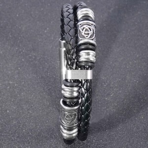 Men's Leather Braided <b>Bracelet</b> Stainless Steel <b>Adjustable</b> Buckle Black Steel Color Retro Style Jewelry Gift - Product Image 1