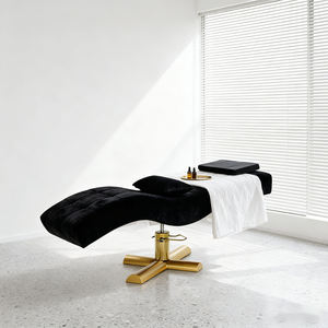 Lit de massage moderne incurvé doré pour salons de beauté Lit de tatouage en cuir noir pour cils et sourcils Rotatif et réglable pour la salle de sport - Product Image 2