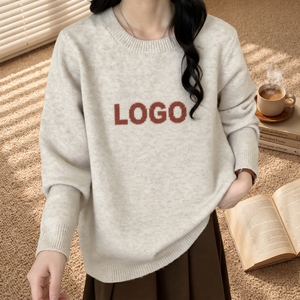 Suéter de punto personalizado para mujer, cuello redondo, corte holgado, hombros caídos, manga larga, venta al por mayor, marca privada, OEM, ODM - Product Image 1