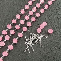 Chaîne de perles en verre facetté givré rose, 4-6-8-10 mm, avec broche à œil en argent antique, pour bricolage