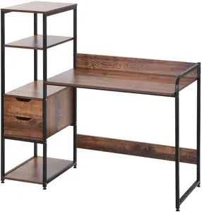 Bureau d'échantillon gratuit, meuble de bureau de Style industriel, avec étagère, grande Table sur cadre métallique noir et MDF