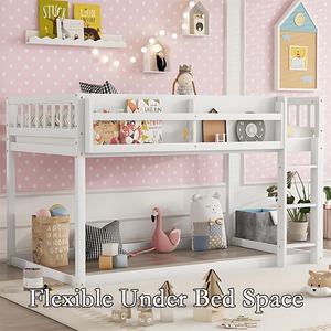 Cama Alta Doble sobre Doble, Ahorra Espacio para Niños y Adultos, Fácil de Montar, Cama Alta Segura para Niños Pequeños con Barandillas, Blanca - Product Image 6